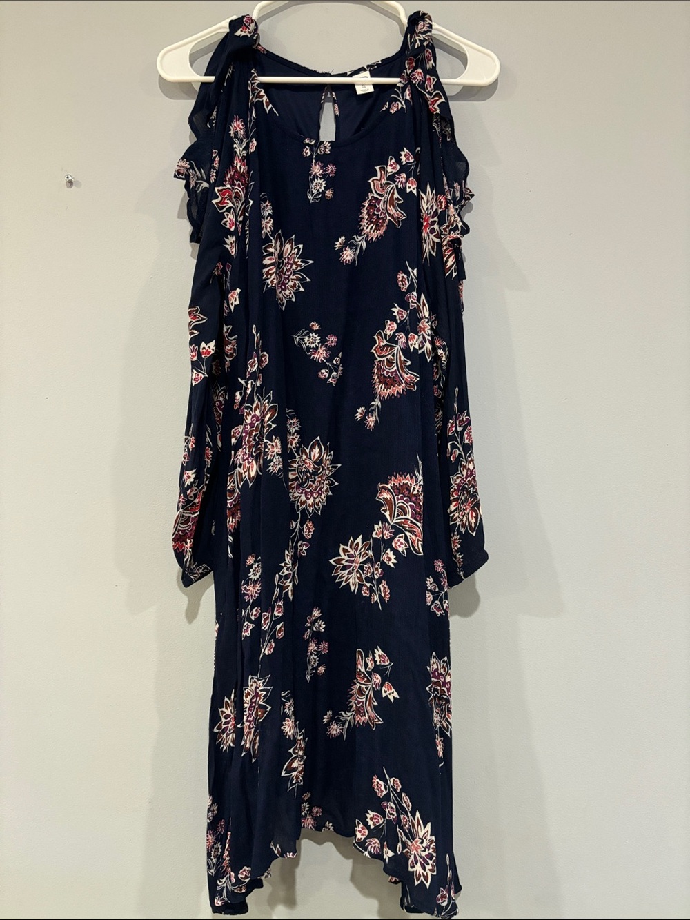 Cold-Shoulder Floral Maxi Dress - Black with Pink & Cream Print